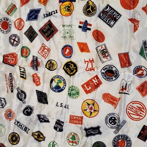 Vintage 1970s Train Railway Scarf Advertising by Charles Products 29x29 Inch - Picture 2 of 4